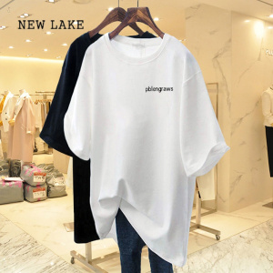 NEW LAKE宽松大版短袖t恤女夏季2024年新款美式复古质感纯棉中长款打底衫