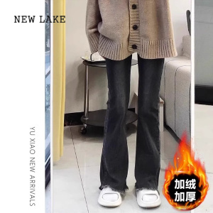 NEW LAKE梨型身材微喇牛仔裤女新款春秋高腰大码胖mm显瘦毛边喇叭马蹄裤子