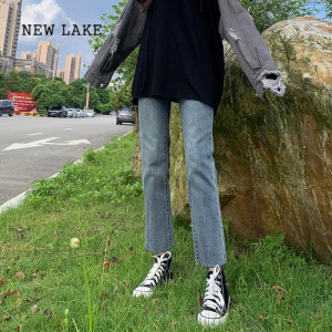 NEW LAKE直筒牛仔裤女2024新款高腰小个子八分显瘦显高宽松九分烟管裤