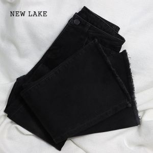 NEW LAKE复古微喇牛仔裤女薄款春新款高腰修身马蹄裤小个子九分喇叭裤