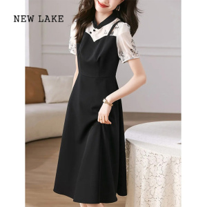 NEW LAKE夏新中式连衣裙女2024新款小个子高级感显瘦假两件套装裙7249