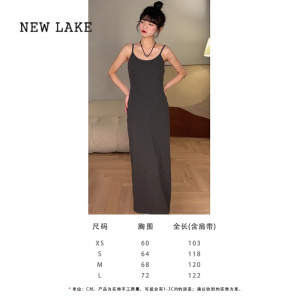NEW LAKE黑色吊带裙连衣裙女夏季打底裙修身长裙背心裙小个子早春裙子