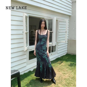 NEW LAKE夏季新款中式复古辣妹吊带连衣裙女气质高级感修身显瘦鱼尾长裙子