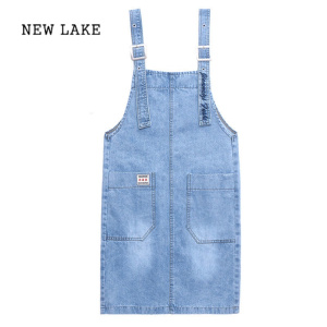 NEW LAKE休闲牛仔背带裙女夏季2024新款洋气减龄气质小个子连衣裙两件套装