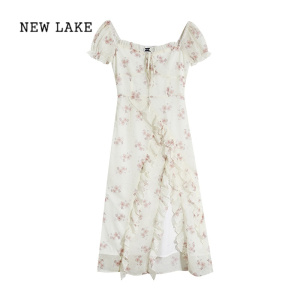 NEW LAKE法式高级感纯欲碎花吊带连衣裙子女收腰气质小众设计温柔长裙夏季