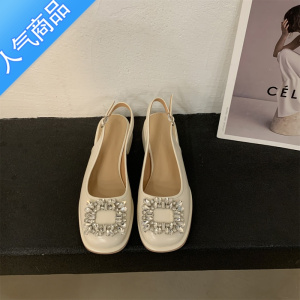 SUNTEK包头凉鞋女夏中跟2023年新款韩版水钻仙女风温柔晚晚银色粗跟单鞋