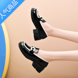 SUNTEK法式小众小皮鞋2023春季新款设计感厚底中跟女鞋春款一脚蹬乐福鞋