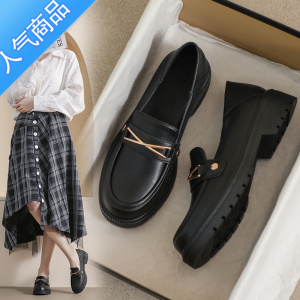 SUNTEK小皮鞋女2023新款夏季英伦风黑色平底工作软底薄款舒适乐福鞋
