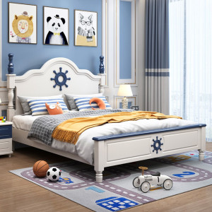 百冠环球 儿童床 现代简约青少年地中海双人实木床1.5米1.2m男孩女孩单层床储物小户型小孩床