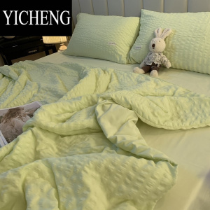 YICHENG绿色ins简约水洗棉夏凉被四件套夏季双人床上用品空调午睡被3件套
