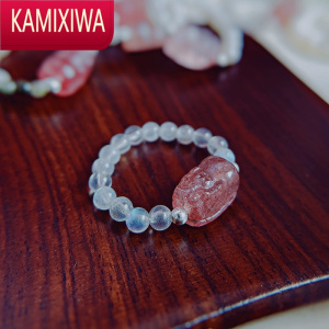 KAMIXIWAs蓝色月光石草莓晶貔貅戒指淡水珍珠网红指环关节戒子