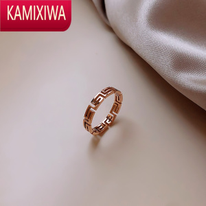 KAMIXIWA格子纹理钛钢戒指女时尚个性ins潮日系轻奢简约食指指环素圈
