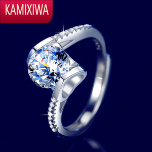 KAMIXIWA莫桑钻石D色钻戒1-2克拉白金订婚结婚戒指男女情侣戒指1