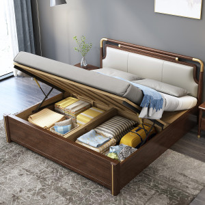 月影梳桐新中式实木双人床1.8米胡桃木皮床现代简约北欧轻奢1.5婚床