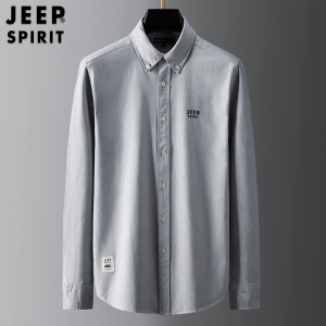 JEEP SPIRIT吉普男士长袖衬衫春秋牛津纺纯棉休闲长袖外套上衣