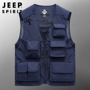 JEEP SPIRIT春季户外马甲钓鱼背心男士坎肩多口袋工装外套