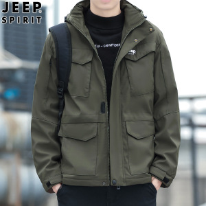 JEEP SPIRIT 秋冬新款男士休闲时尚棉服潮流运动加绒加厚连帽