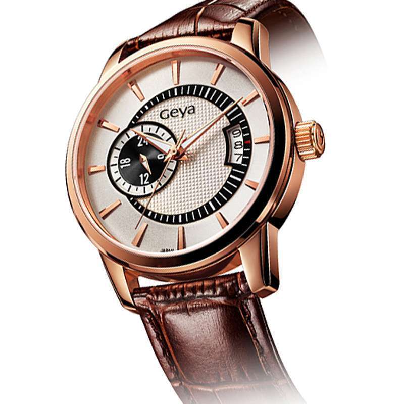 格雅geya男款机械表棕皮带白盘男表go8109ghw高清实拍图