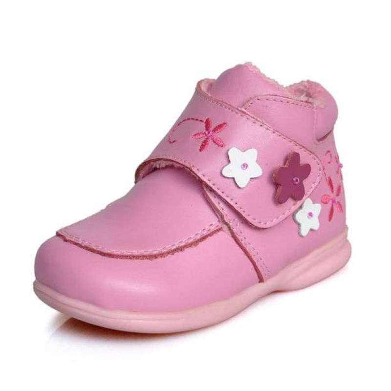 博宾尼女童棉鞋冬款牛皮保暖小童靴B90068(粉色)23码