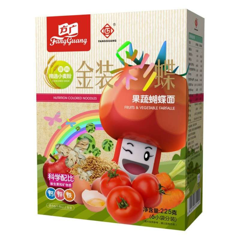 方广 营养面 婴儿辅食 金装彩蝶果蔬蝴蝶面225g/盒装