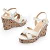 SELFTREND涉趣日系真皮绣花厚底坡跟女凉鞋白色W22006(37)