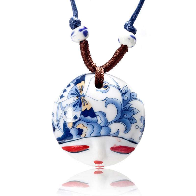 诺曼诺兰中国风青花瓷吊坠中国娃娃