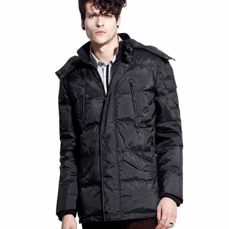 诠渡良品男装男士中长款可脱卸帽羽绒服82265（黑色/M）