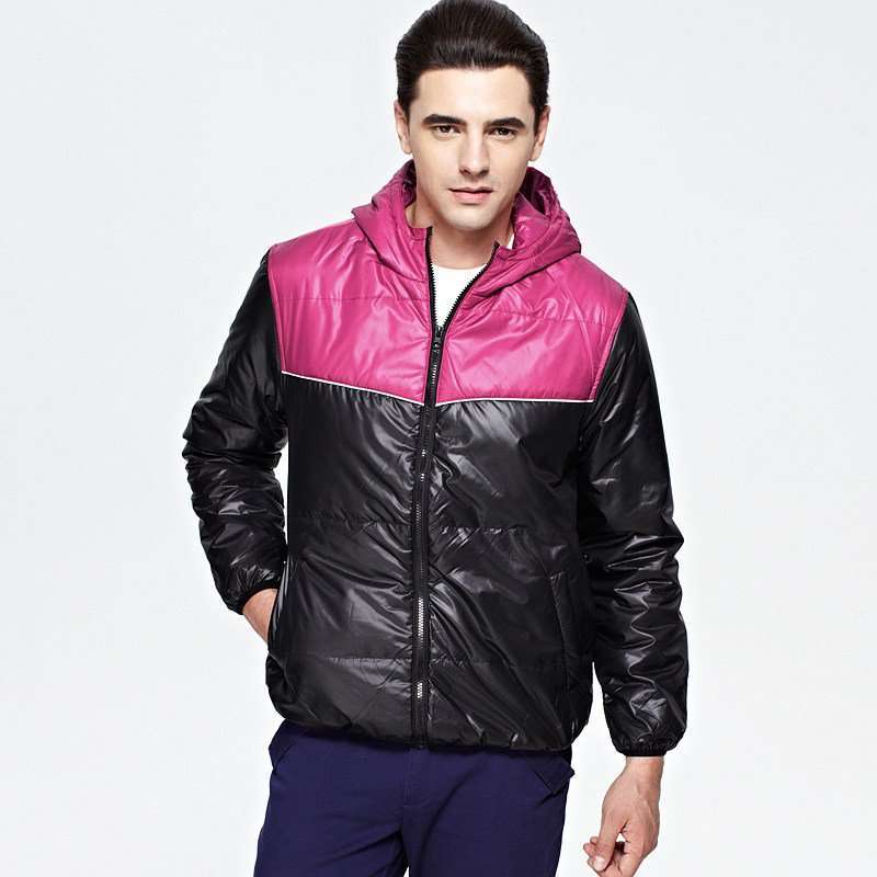 VANCL凡客诚品 时尚拼色连帽保暖棉服情侣款 男款 枚红色 XL