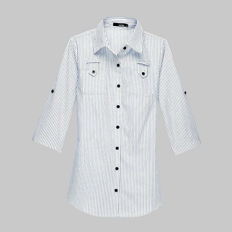 VANCL凡客诚品 条纹长款衬衫 蓝条 XS