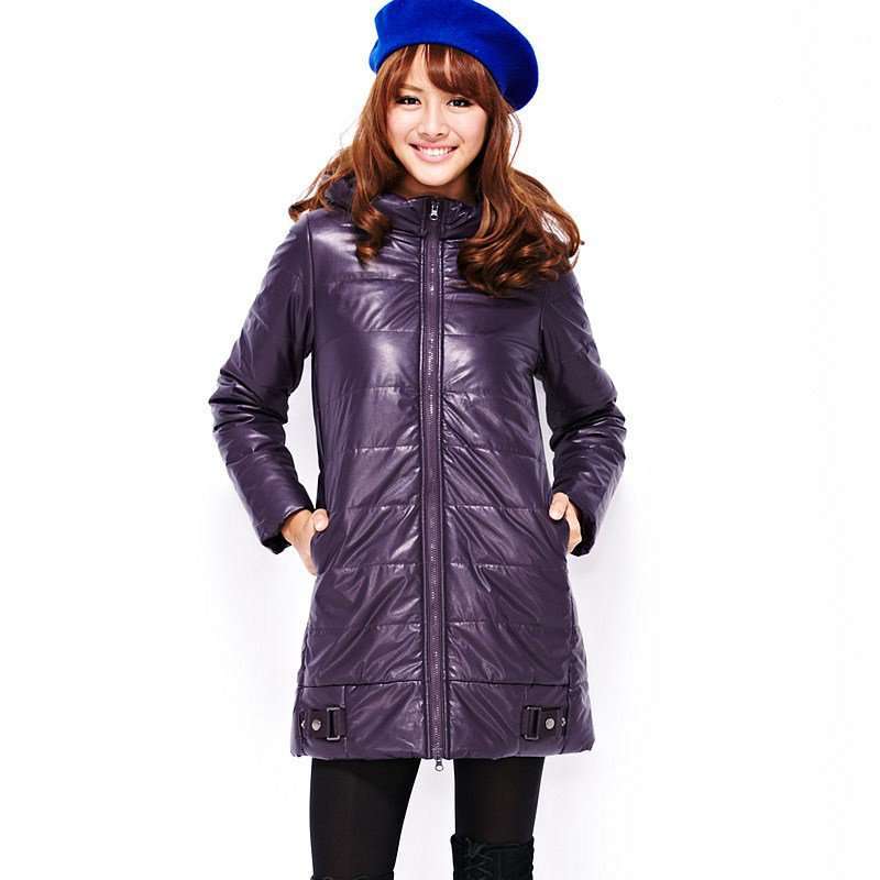 VANCL凡客诚品 都市基础长款PU棉服 紫色 XS