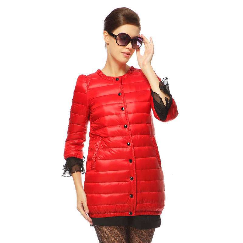 波司登 2012新款 羽绒服正品 女时尚耸肩轻薄中长款 B120103812142(枫叶红)155/80A