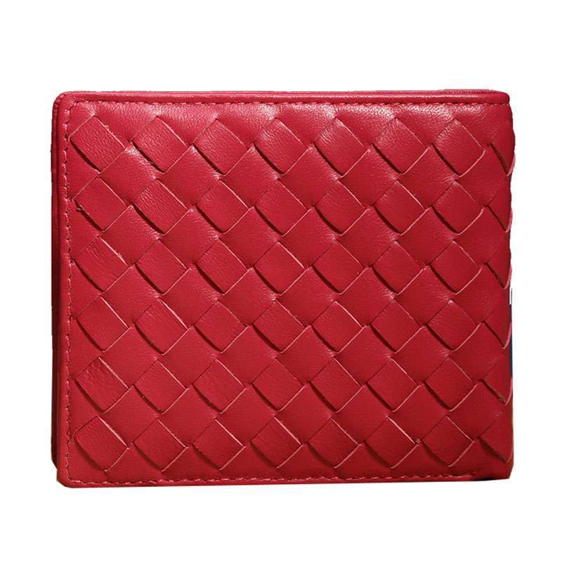 艾斯康手工编织小羊皮女士短款钱包SY-QDRD玫红色