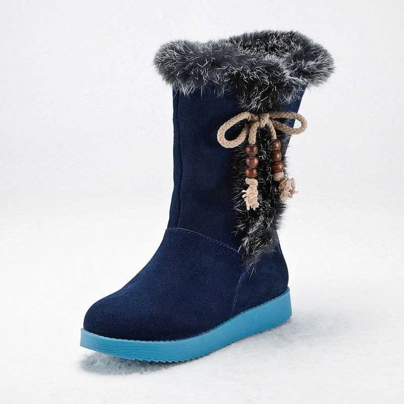 VANCL凡客诚品 俏皮兔毛牛反绒雪地靴9.5寸40705深蓝色