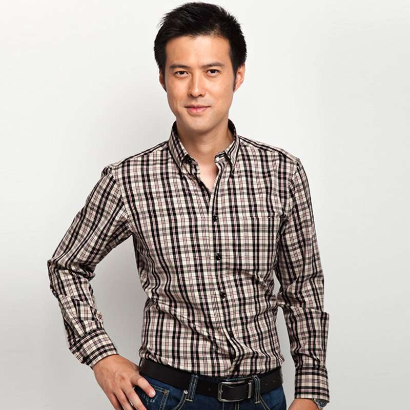 HODO红豆男装商务休闲优质棉免烫格子长袖衬衫HDECW4676(Y02黄格175/92A)