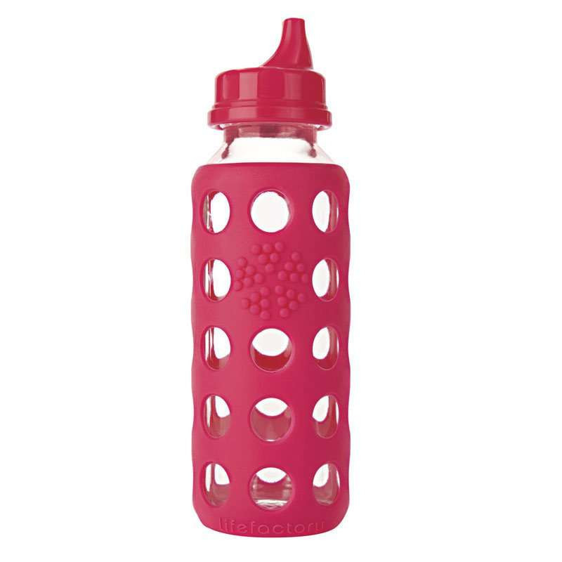 Lifefactory标准口径饮嘴玻璃学饮水杯250ml（玫红色）