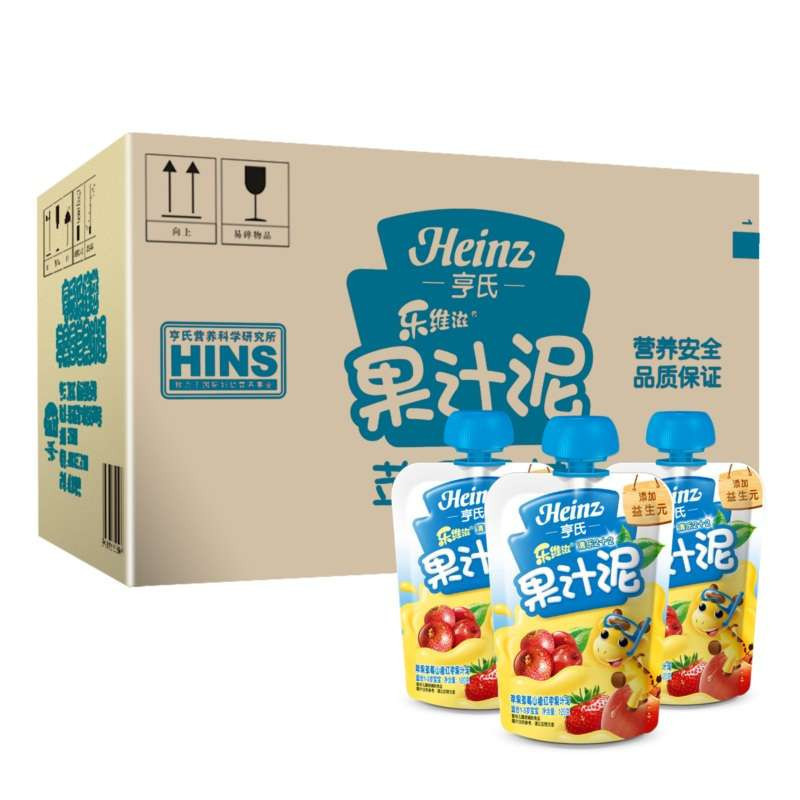 亨氏(Heinz)乐维滋清乐2+2果汁泥整箱装（苹果草莓+山楂红枣）120g*12袋