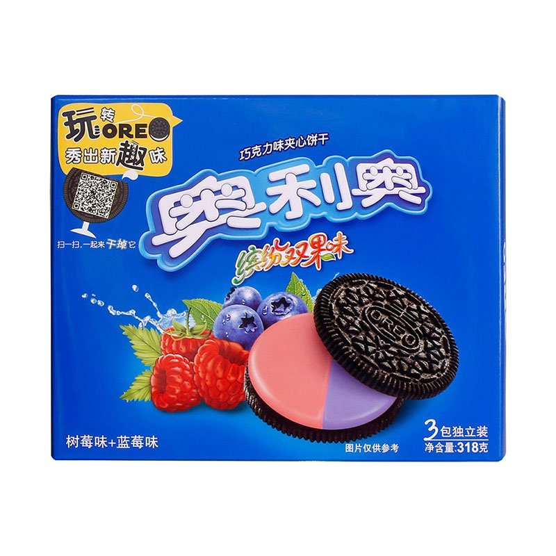 奥利奥缤纷双果夹心饼干蓝莓树莓味318g