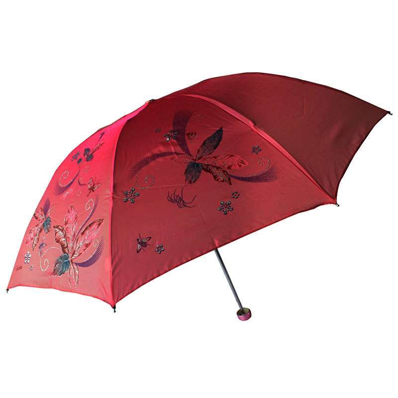 天堂307E闪银丝印变色闪光布晴雨伞暗红
