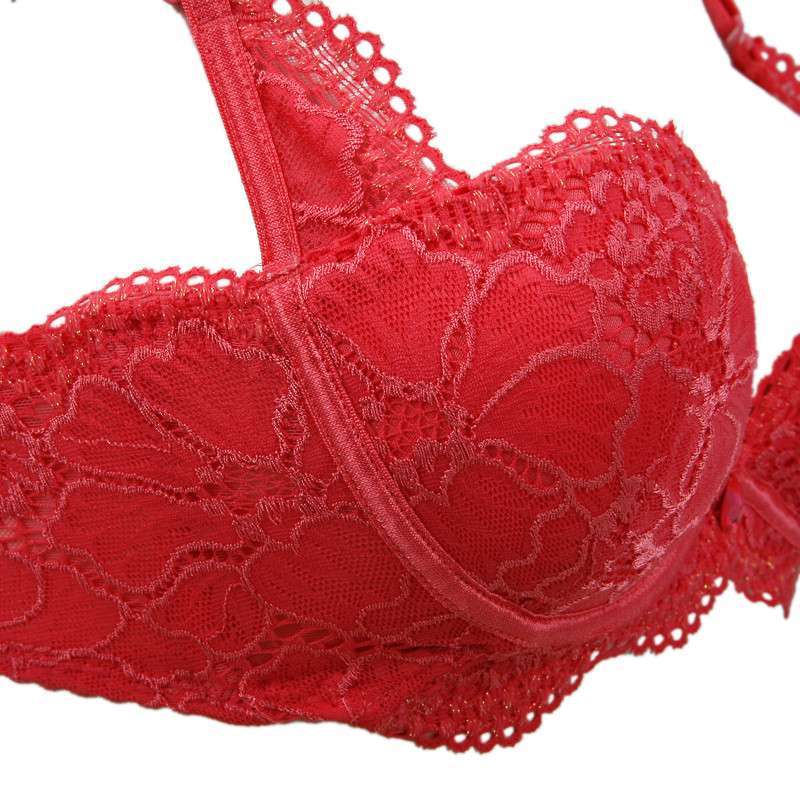 旗舰店中厚两排扣性感聚拢文胸新娘大红文胸女士内衣3411b 大红色 85a