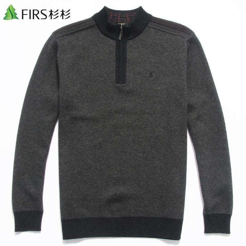 FIRS 杉杉 商务休闲 男士 羊毛衫 中灰色 厚款 拉链领 圆领 男式毛衣 X8055M