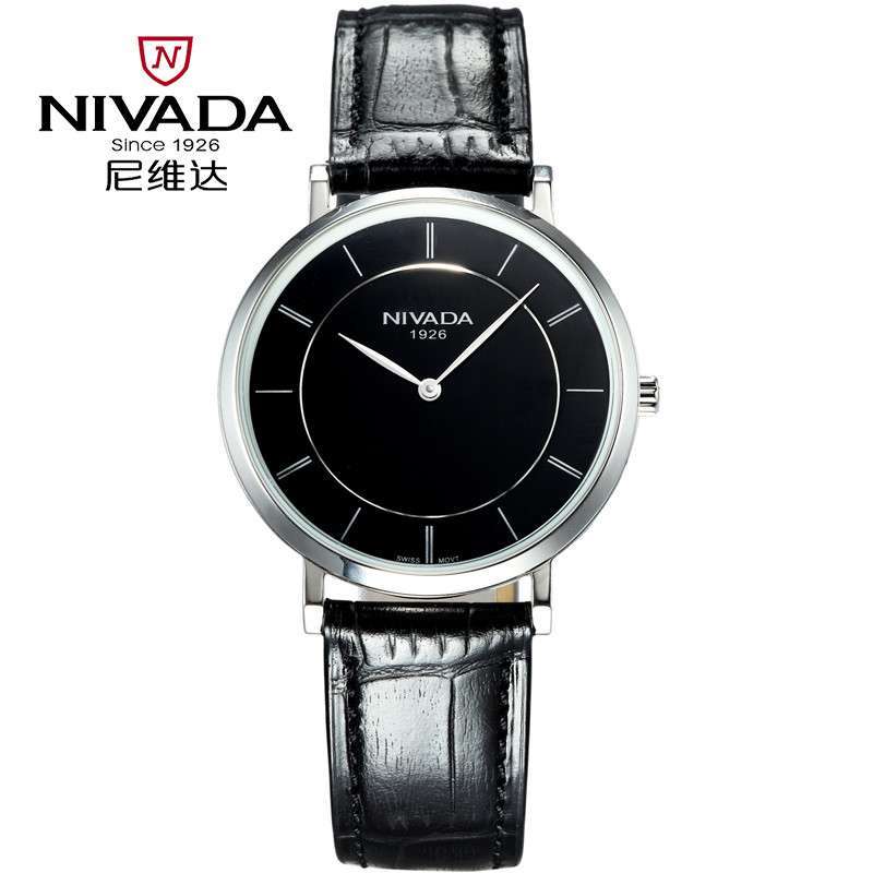 尼维达Nivada 正品超薄真皮带商务复古男士石英手表 GQ6100-106120