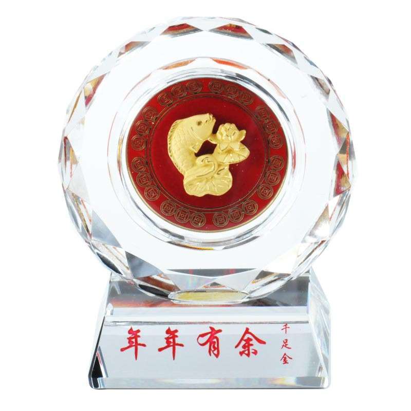 梦克拉 足金工艺水晶摆件 年年有余