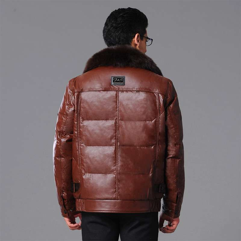 2013冬季新款菲莱威尔男士羽绒服 男式中老年羽绒衣毛领pu皮羽绒男装