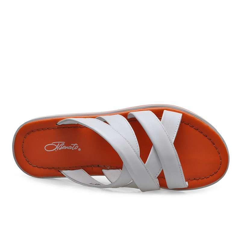 宾度夏季彩色男士凉鞋沙滩鞋 真皮头层牛皮男皮凉鞋1360814882 橙色