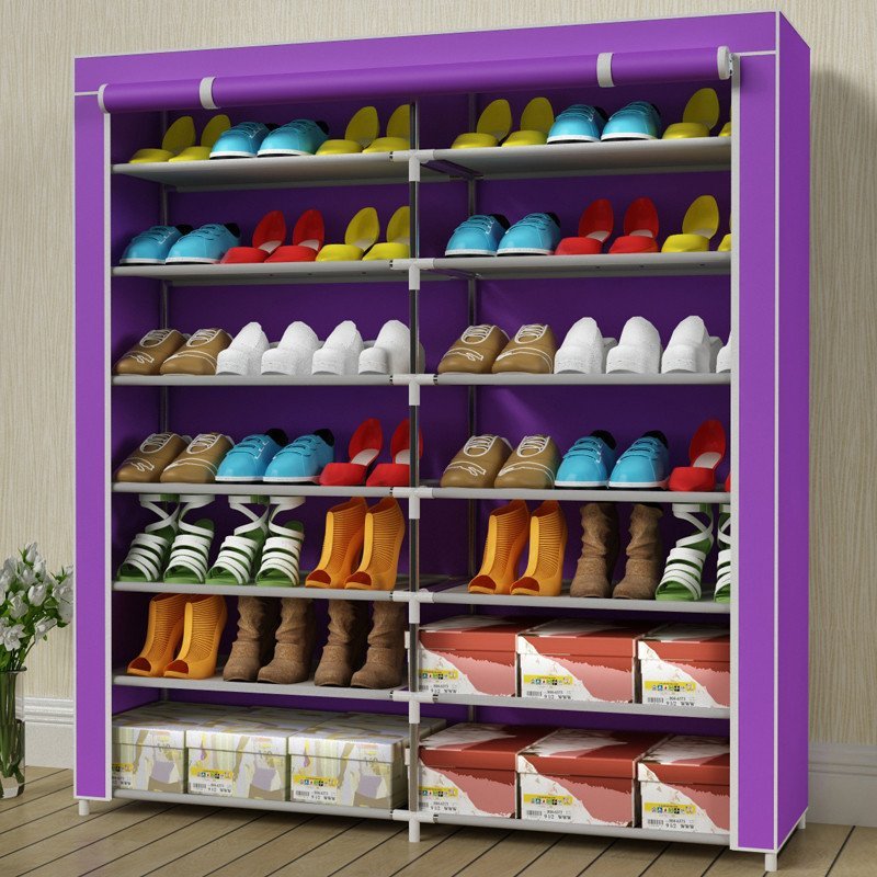 索尔诺鞋柜 7层双排大容量布鞋架 简易布鞋橱 防尘玄关储物柜收纳柜 0707C 紫色