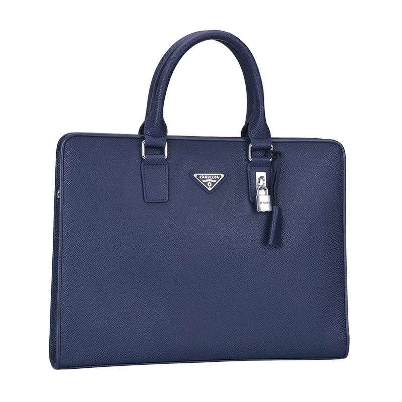 Kpaullon/卡普伦 新款 男士牛皮手提包 进口蛇纹牛皮电脑包 商务休闲公文包 8626-1 蓝色