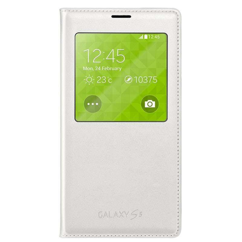 SAMSUNG 三星S5原装皮套 Galaxy S5手机壳 S5手机套 G9006V智能保护套开窗版 白色