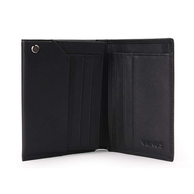 维纳斯 venus 头层牛皮男士短夹 钱包多功能男包 052-7074231 黑色竖