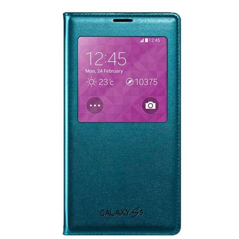 SAMSUNG 三星S5原装皮套 Galaxy S5手机壳 S5手机套 G9006V智能保护套开窗版 湖光绿