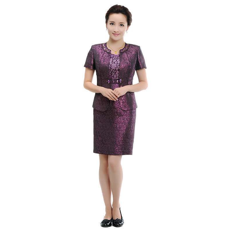 2014清凡婚宴套装婚礼婚庆新娘妈妈套装夏季短袖优雅紫色礼服dx1225 1233A 5XL